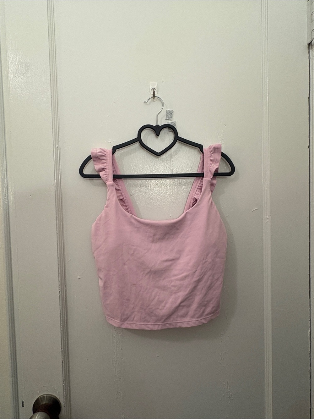 Ruffle Strap Cropped Tank in Light Pink